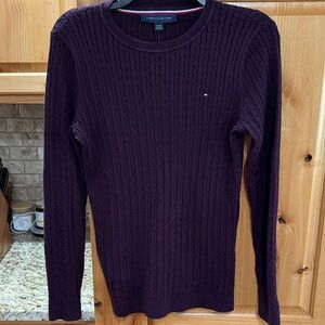 Tommy Hilfiger Women's Cable Knit Crew Sweater in Deep Plum